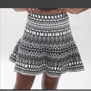 Black and white printed fit and flare skater skirt